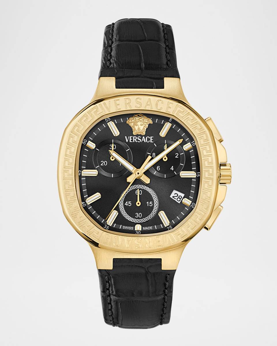 V-Chrono Square 40mm IP Yellow Gold Leather Watch